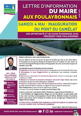 Lettre aux Foulayronnais Inauguration Pont de Camélat WEB